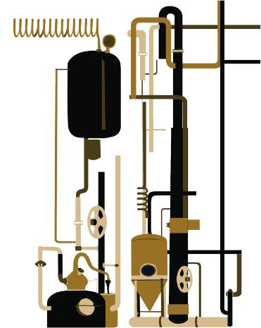 Illustration du processus de brassage de la bière, côté gauche.