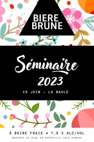 Étiquette de bière personnalisée pour un séminaire d'entreprise.