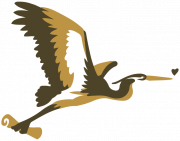 Illustration d'une cigogne portant un message entre ces pattes avec un petit coeur proche du bec.